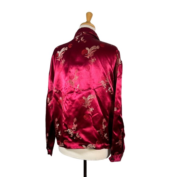 Chico's Deisgn VTG Silk Look Asian Pattern Zip Up Jacket - Picture 6 of 9